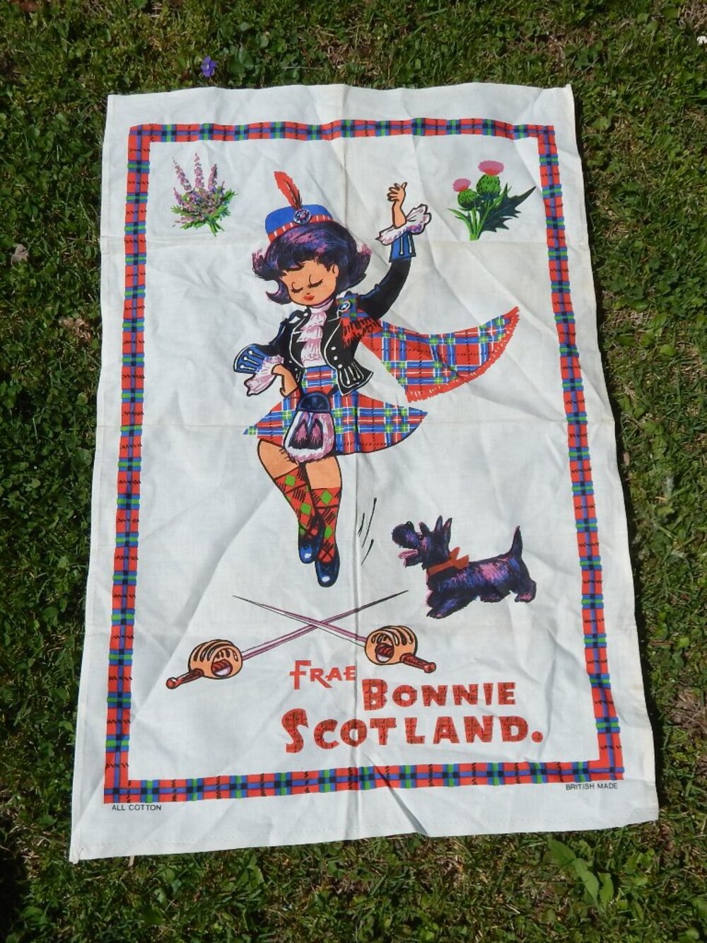 Vintage FRAE Bonnie SCOTLAND British Made Cotton Dish Towel 30X20